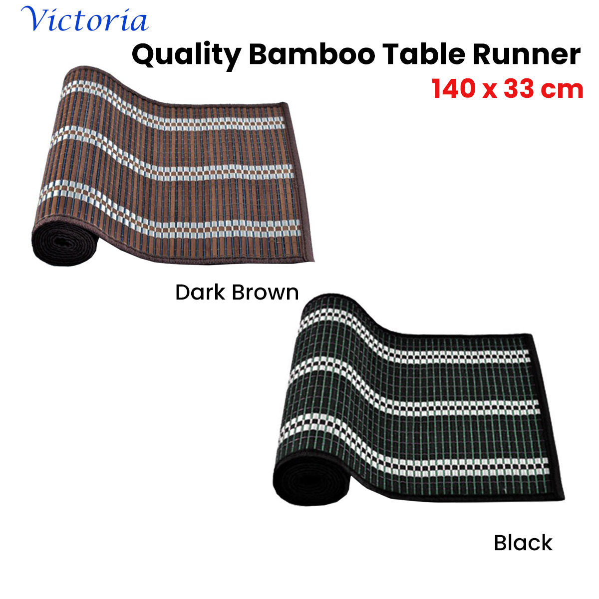 Victoria Bamboo Table Runner 140 x 33cm Black Silver - Bring To Door 