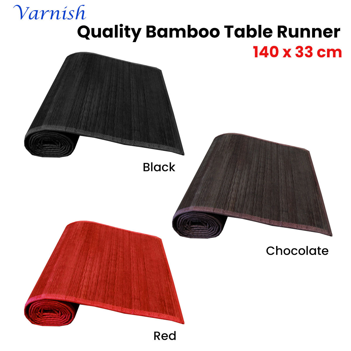 Varnish Bamboo Table Runner 140 x 33cm Red - Bring To Door 