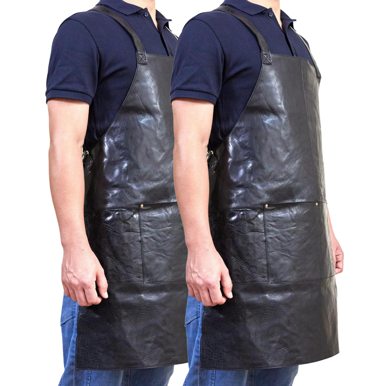 2x Pierre Cardin Professional Leather Apron Butcher Woodwork Barber Chef - Black - Bring To Door 