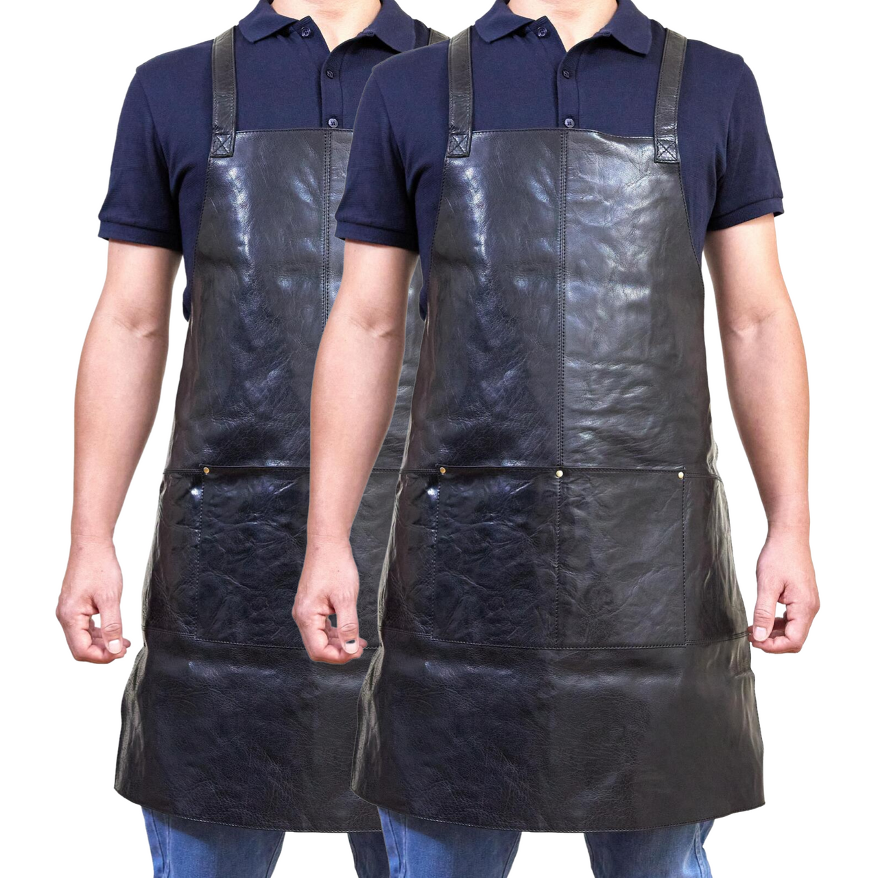 2x Pierre Cardin Professional Leather Apron Butcher Woodwork Barber Chef - Black - Bring To Door 