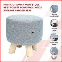 Thumbnail for Fabric Ottoman Foot Stool Rest Pouffe Footstool Wood Storage Padded Seat