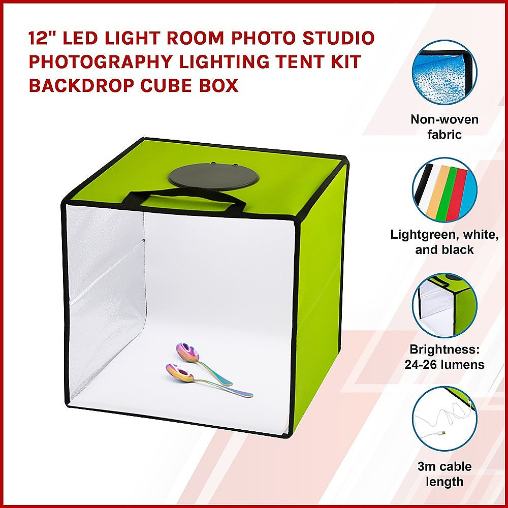 12'' LED Light Room Photo Studio Photography Lighting Tent Kit Backdrop Cube Box