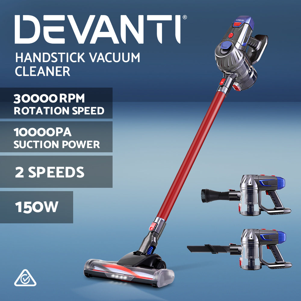 Devanti Handheld Vacuum Cleaner Bagless Cordless Red 150W - Bring To Door 